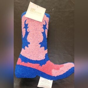 pink and blue embroidered cowboy boot throw pillow